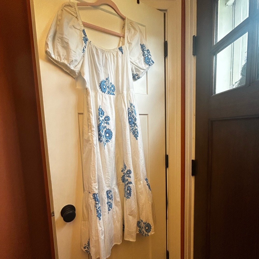 J. Crew Floral White Tiered Puff Sleeve Midi Dress - Size 4